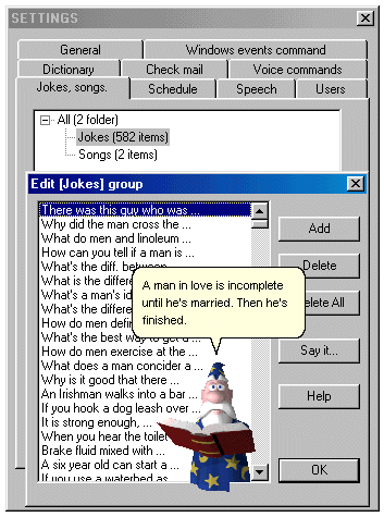 Jokes Tab and Edit Windows
